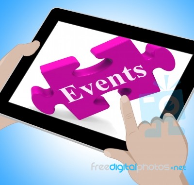 Events Tablet Shows Calendar And What's On Stock Image