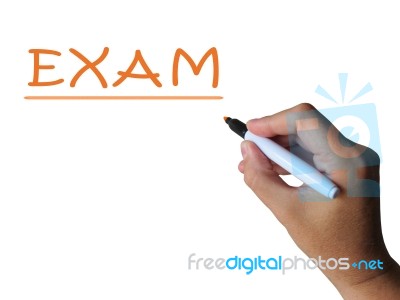 Exam On Whiteboard Means Tests And Examinations Stock Image