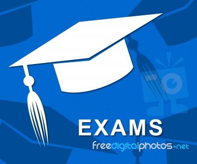 Exams Mortarboard Represents Test Bachelor And Graduating Stock Image