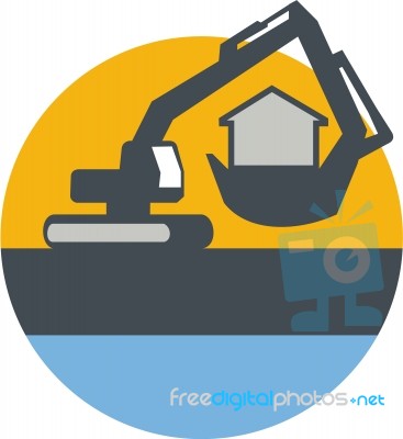 Excavator Digger Handling House Circle Retro Stock Image