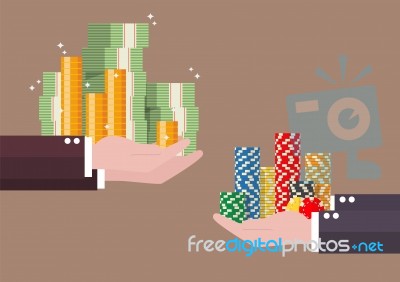 Exchange Of Cash Money And Casino Chips Stock Image