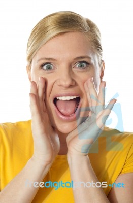 Excited Girl In Front Of Camera Stock Photo