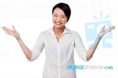 Excited Woman Laughing Heartily Stock Photo