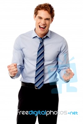 Excited Young Business Executive Stock Photo