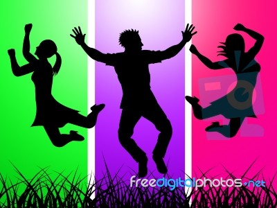 Excitement Jumping Indicates Green Grass And Excited Stock Image