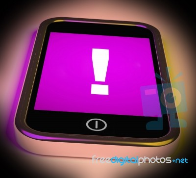 Exclamation Mark On Mobile Shows Attention Warning Stock Image