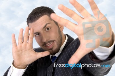 Executive Directing With Hands Stock Photo