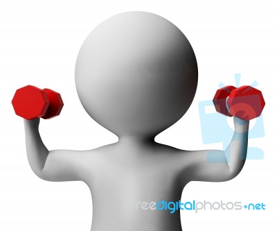 Exercise Character Represents Getting Fit And Barbell 3d Renderi… Stock Image