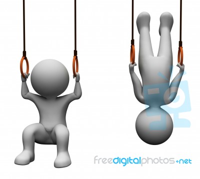 Exercise Rings Means Physical Activity And Dangling 3d Rendering… Stock Image