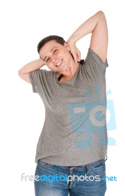 Exhausted Casual Woman Stock Photo