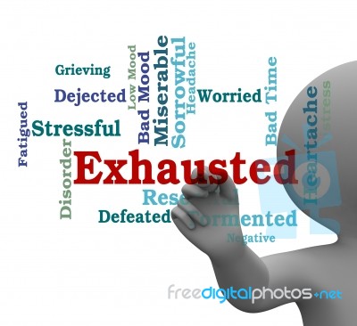 Exhausted Word Means Tired Out And Drained 3d Rendering Stock Image