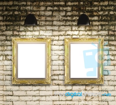 Exhibition Photo Gallery Picture Frame On Brick Wall Background Stock Photo