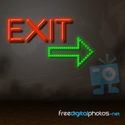 Exit Neon Indicates Escaping Exits And Glow Stock Image