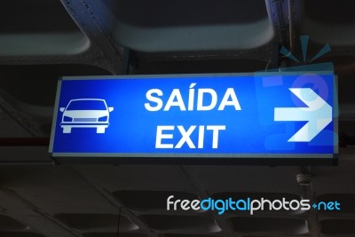 Exit Sign On Airport Stock Photo