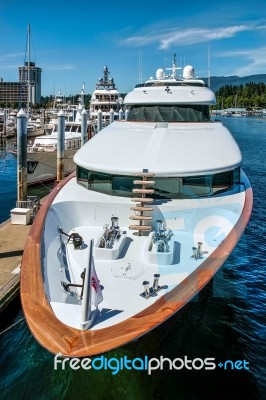 Expensive Motor Cruiser In Vancouver Harbour Stock Photo