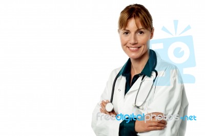 Experienced Lady Doctor Isolated Over White Stock Photo