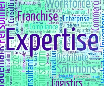 Expertise Word Represents Educated Wordclouds And Specialist Stock Image