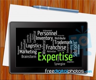 Expertise Word Shows Educated Proficiency And Wordclouds Tablet Stock Image