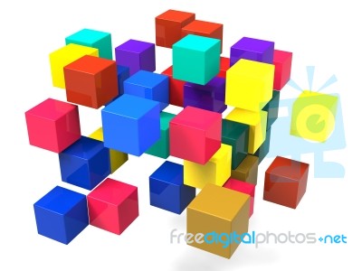 Exploding Blocks Shows Scattered Puzzle Stock Image