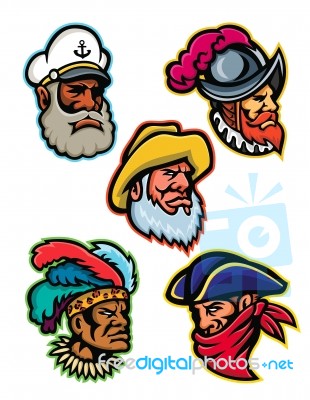 Explorers, Captains And Warrior Mascot Stock Image