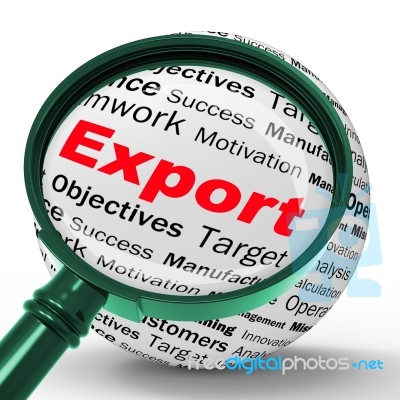 Export Magnifier Definition Shows Abroad Selling And Exportation… Stock Image