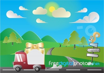 Express Delivery Truck Cartoon Gradient Colorful Logistic Stock Image