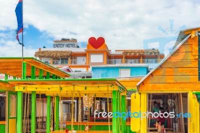 Exterior Of The Buildings In Caye Caulker Belize Stock Photo