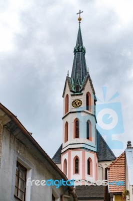 Exterior View Of St. Vitus Church In Krumlov Stock Photo