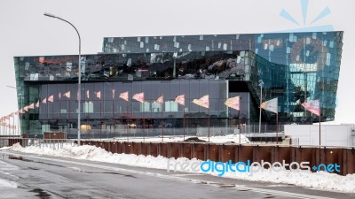 Exterior View Of The Harpa Concert Hall In Reykjavik Stock Photo