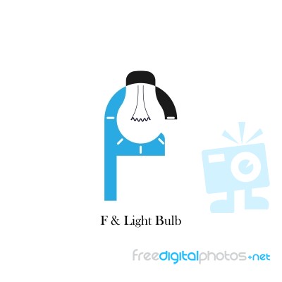 F-letter/alphabet Icon And Light Bulb Abstract Logo Design Stock Image