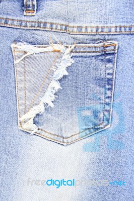 Fabric Texture Of Back Pocket Jean Stock Photo