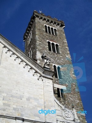 Facade Of A Church With Bell Tower Stock Photo