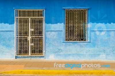 Facade Of Colorful House In The Historic District Granada In Nic… Stock Photo