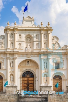 Facade Of The Cathedral In Antigua, Guatemala Stock Photo