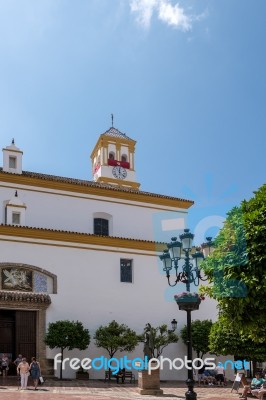 Facade Of The Church Of The Encarnacion In Marbella Stock Photo