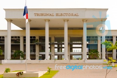 Facade Of The Tribunal Electoral In Panama City Stock Photo