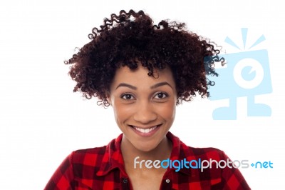 Face Closeup Of Curly Haired Afro American Model Stock Photo