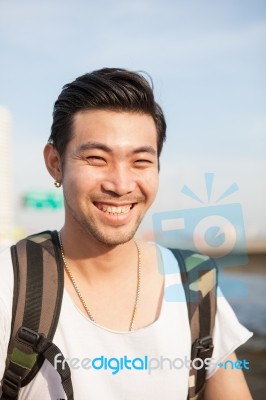 Face Of Asian Man Smiling ,haapiness Emotion Stock Photo