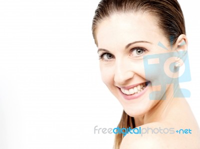 Face Of Beautiful Woman With Clean Fresh Skin Stock Photo