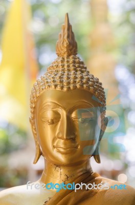 Face Of Golden Buddha Sculpture, Thailand Stock Photo