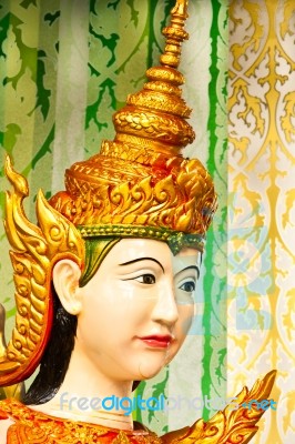 Face Of Thai Dancing Girl Sculpture Stock Photo