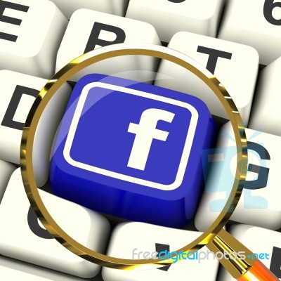 Facebook Key Magnified Means Connect To Face Book Stock Image