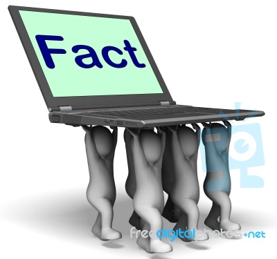 Fact Characters Laptop Shows Truth Facts And Knowledge Stock Image