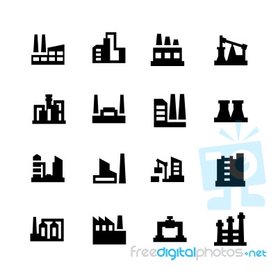 Factory Building Icon Set On White Background Stock Image