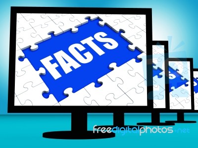 Facts Monitors Shows Data Information Wisdom And Knowledge Stock Image