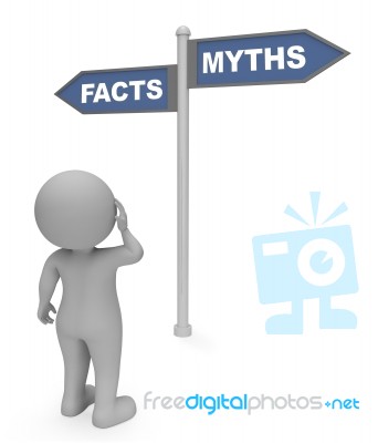 Facts Myths Sign Means Mythology Untruth And Knowledge 3d Render… Stock Image