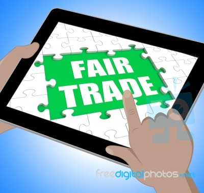 Fair Trade Tablet Means Shop Or Buy Fairtrade Stock Image