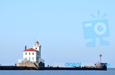 Fairport Harbor Lighthouse On Lake Erie Stock Photo