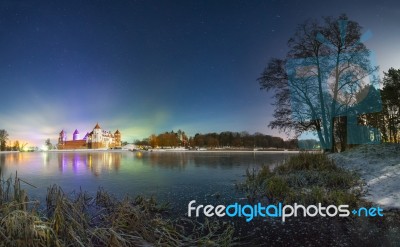 Fairy Castle At Night Stock Photo