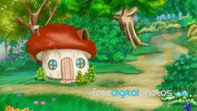 Fairy Tale Mushroom House In A Summer Forest Stock Image